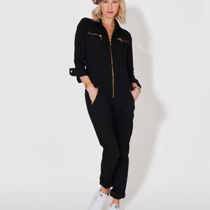 BNWT Donna Ida Dolly Flight Suit Elegant Black Jumpsuit w/Gold Accents-Size M